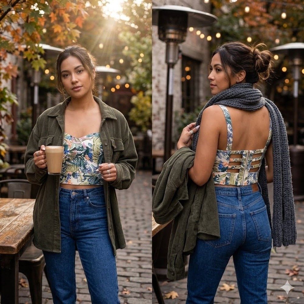Fifty Street Tropical Floral Crop Sweetheart Top M Strappy Boho Bustier Festival